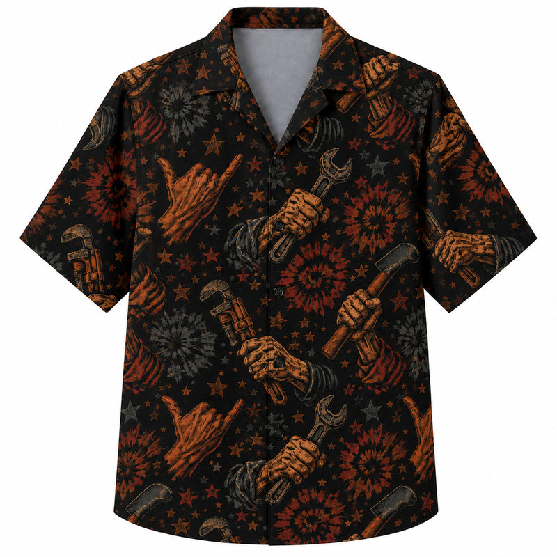 Labor Day Hawaiian Shirt- Working Hands and Tie Dye Burst Print