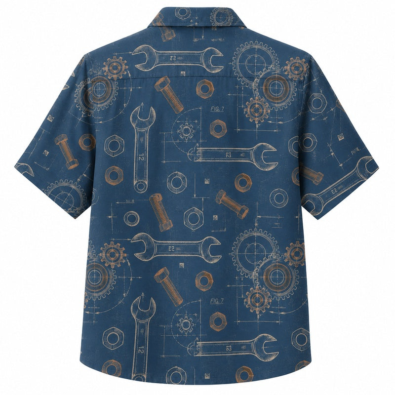 Labor Day Hawaiian Shirt Wrench Blueprint Blue Print for the Holiday