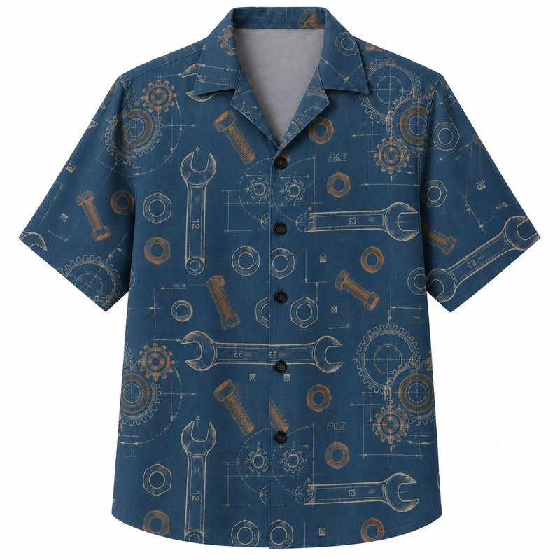 Labor Day Hawaiian Shirt Wrench Blueprint Blue Print for the Holiday