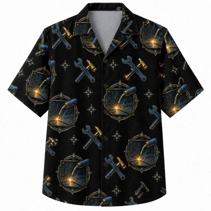 Labor Day Hawaiian Shirt Wrench Spark Black Print for the Holiday