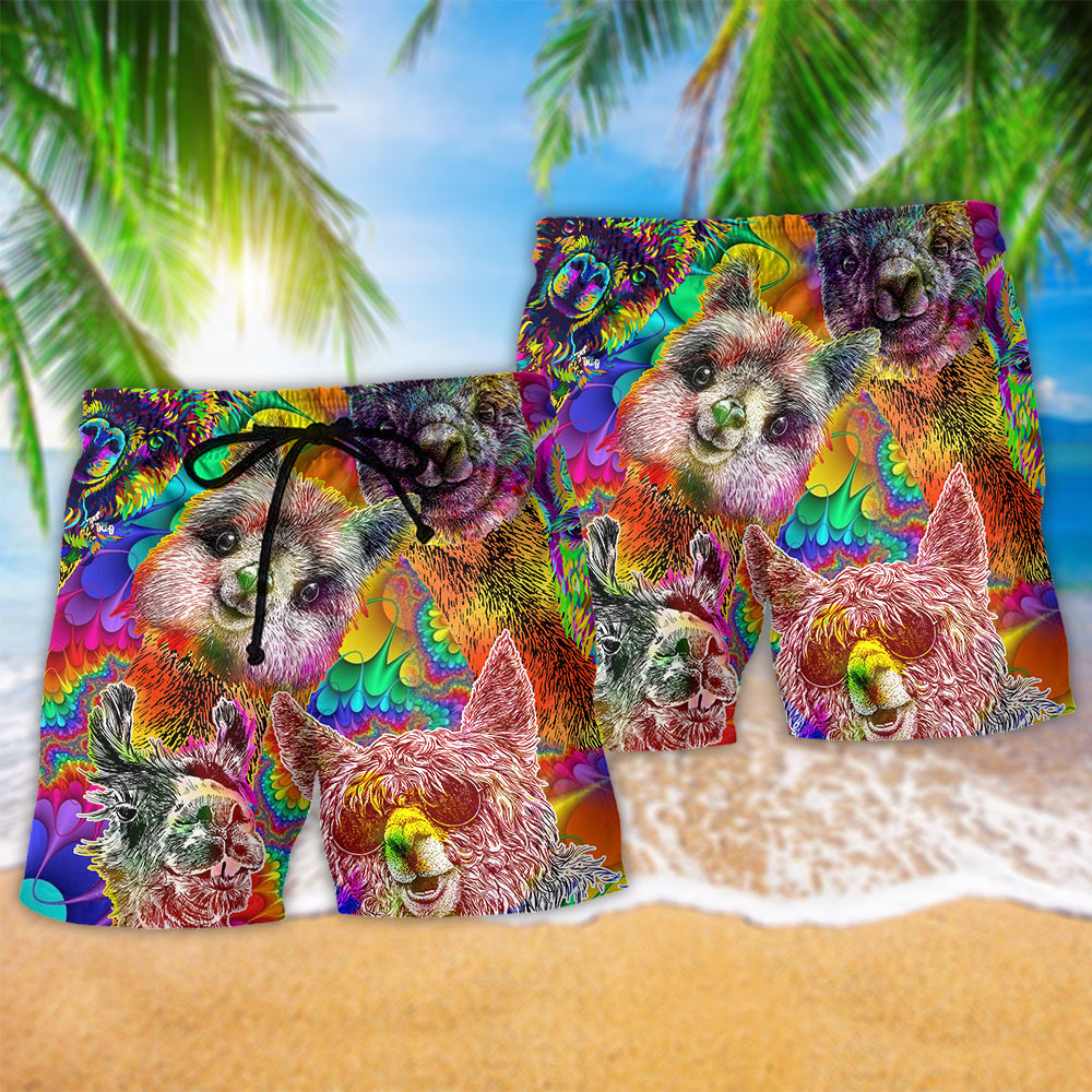 Llama Happiness Smile Colorful Art – Beach Short