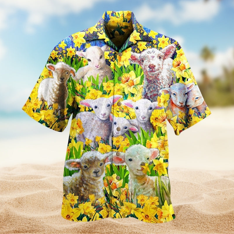Lamb And Flowers Love Animals Limited Edition – Hawaiian Shirt