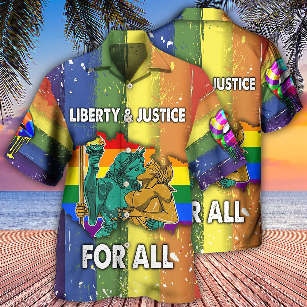 Liberty And Justice Rainbow Equality - Hawaiian Shirt