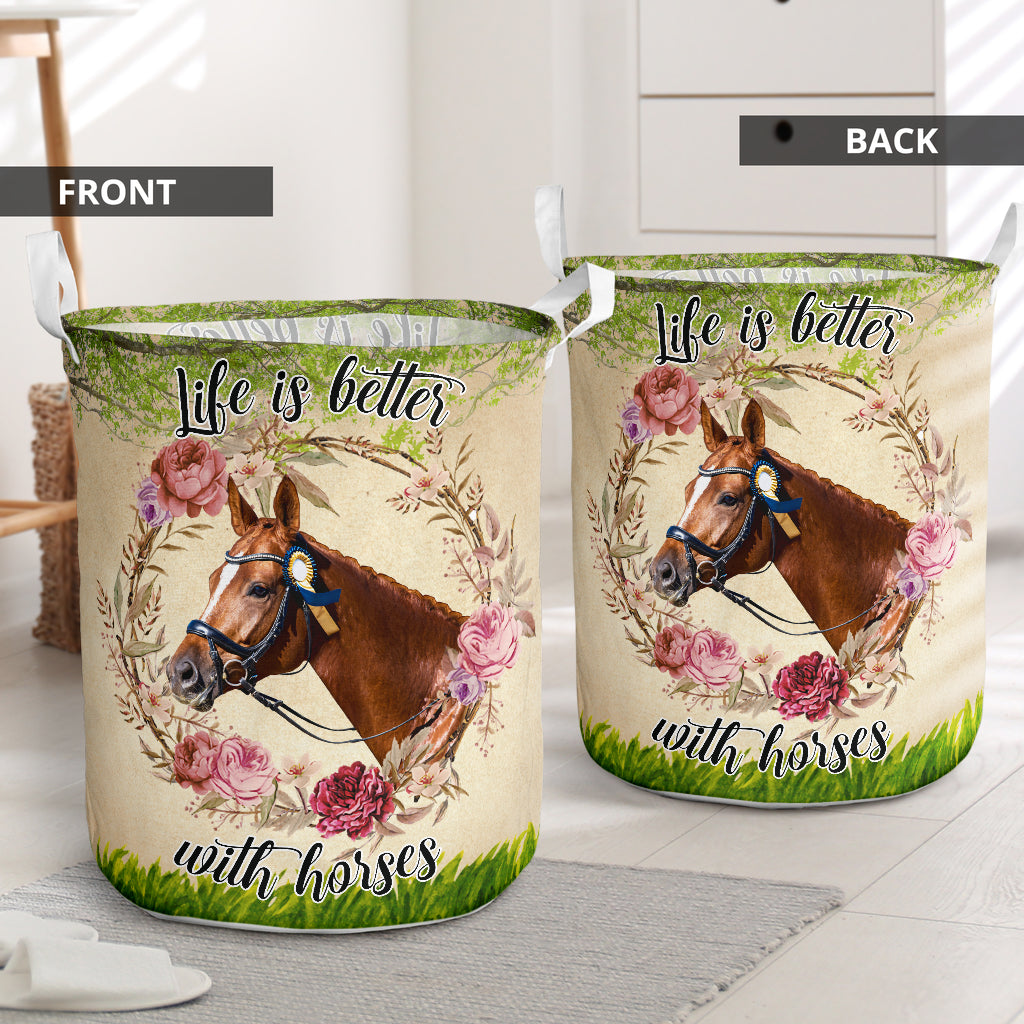 Horse Life Is Better With Horses - Laundry Basket - Owls Matrix LTD