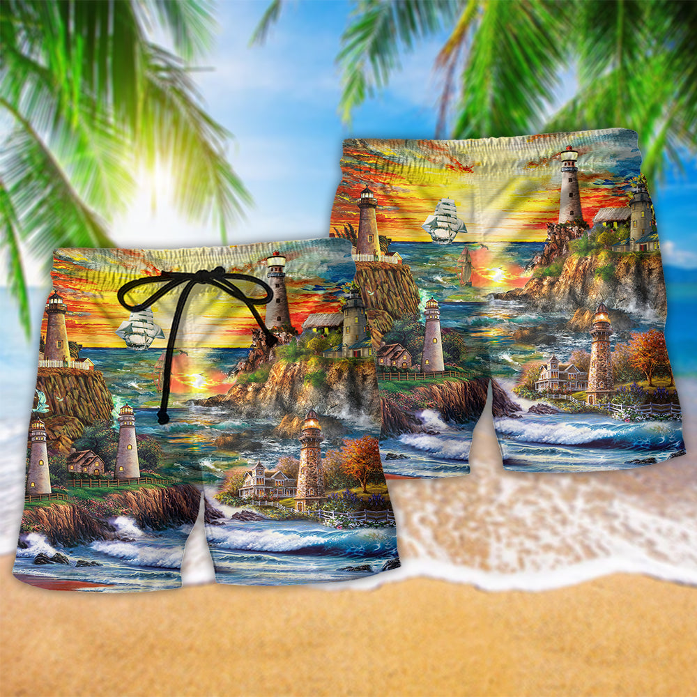 Lighthouse Ocean Yellow Scene – Beach Short