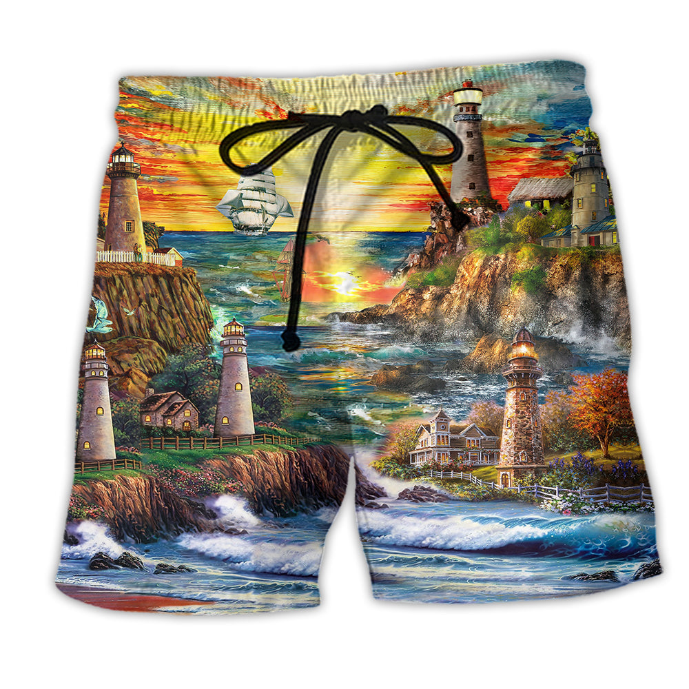 Lighthouse Ocean Yellow Scene – Beach Short