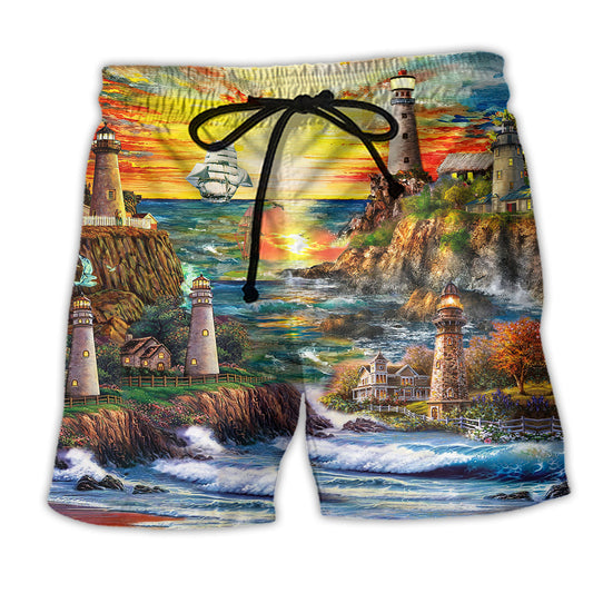 Lighthouse Ocean Yellow Scene – Beach Short