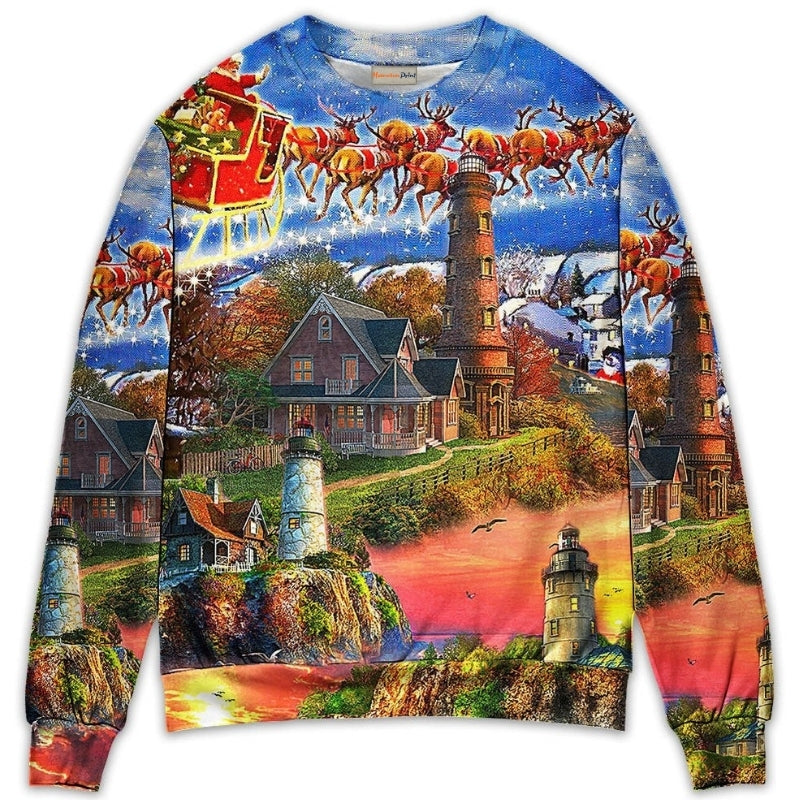 Lighthouse Christmas Light In Storm And Darkness – Sweater - Ugly Christmas Sweater