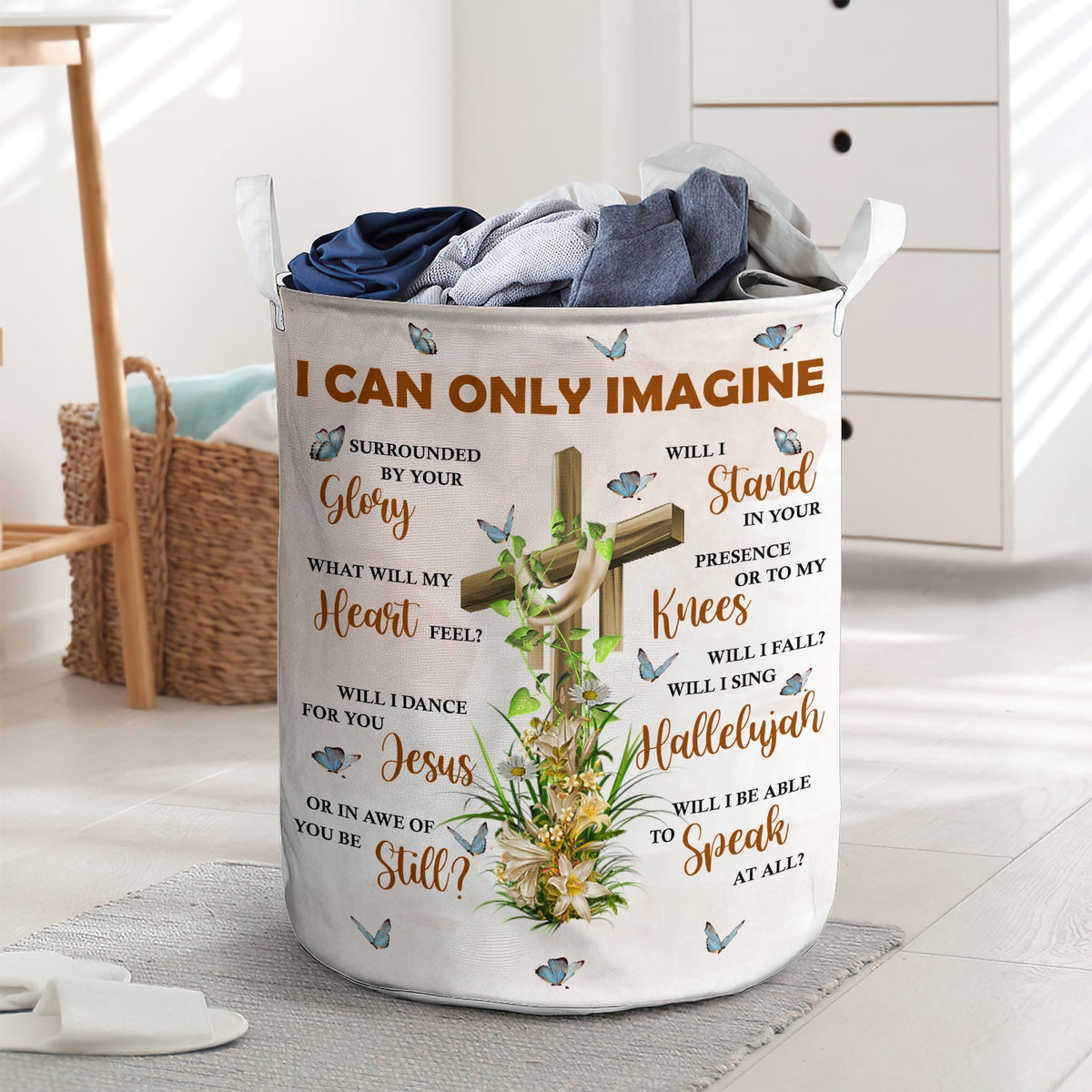 Beautify flower lily and cross - Laundry basket - LAUB03TNH280222 - Owls Matrix LTD