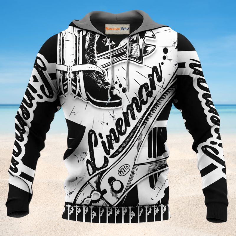 Lineman Black And White Art – 3D Hoodie