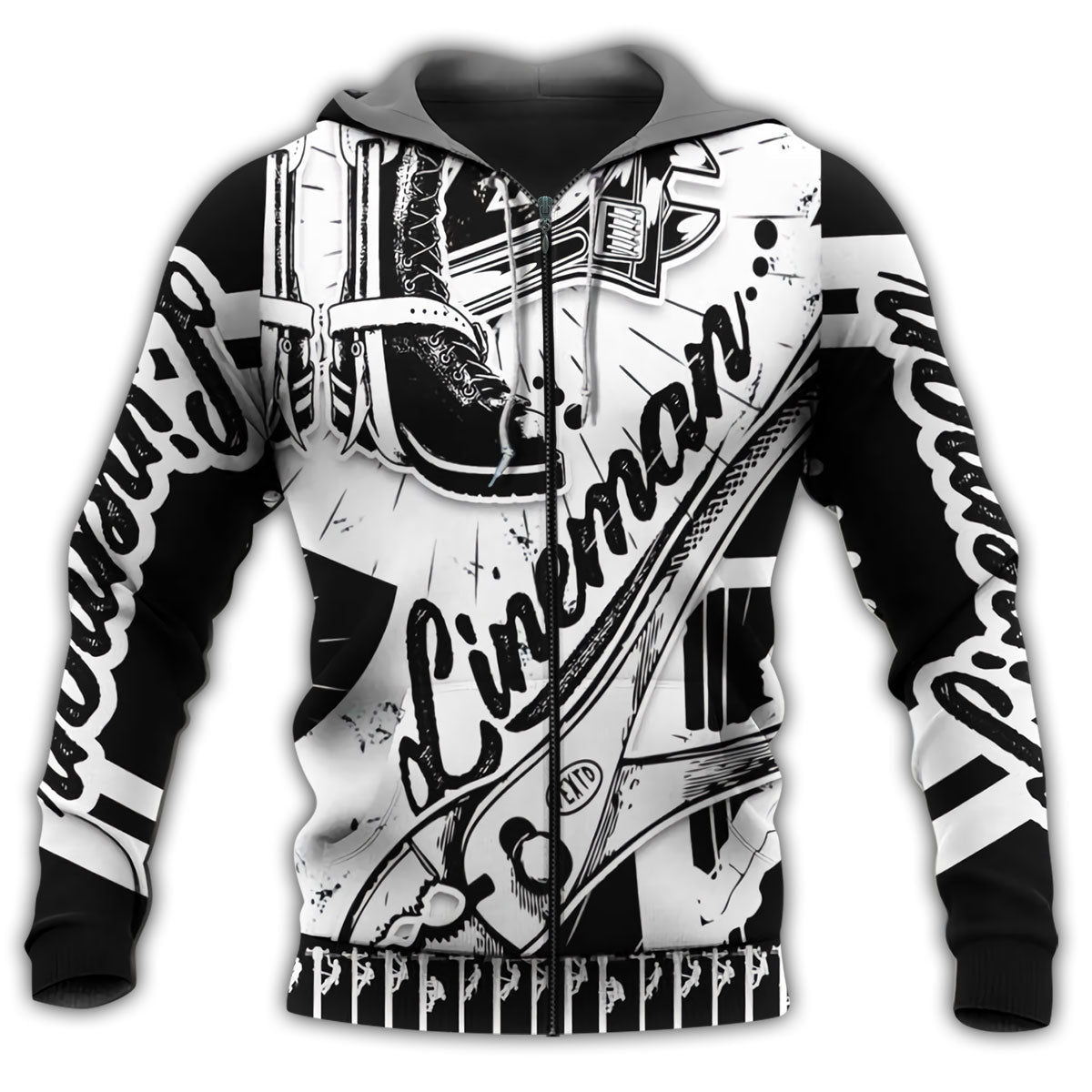 Lineman Black And White Art – 3D Hoodie2