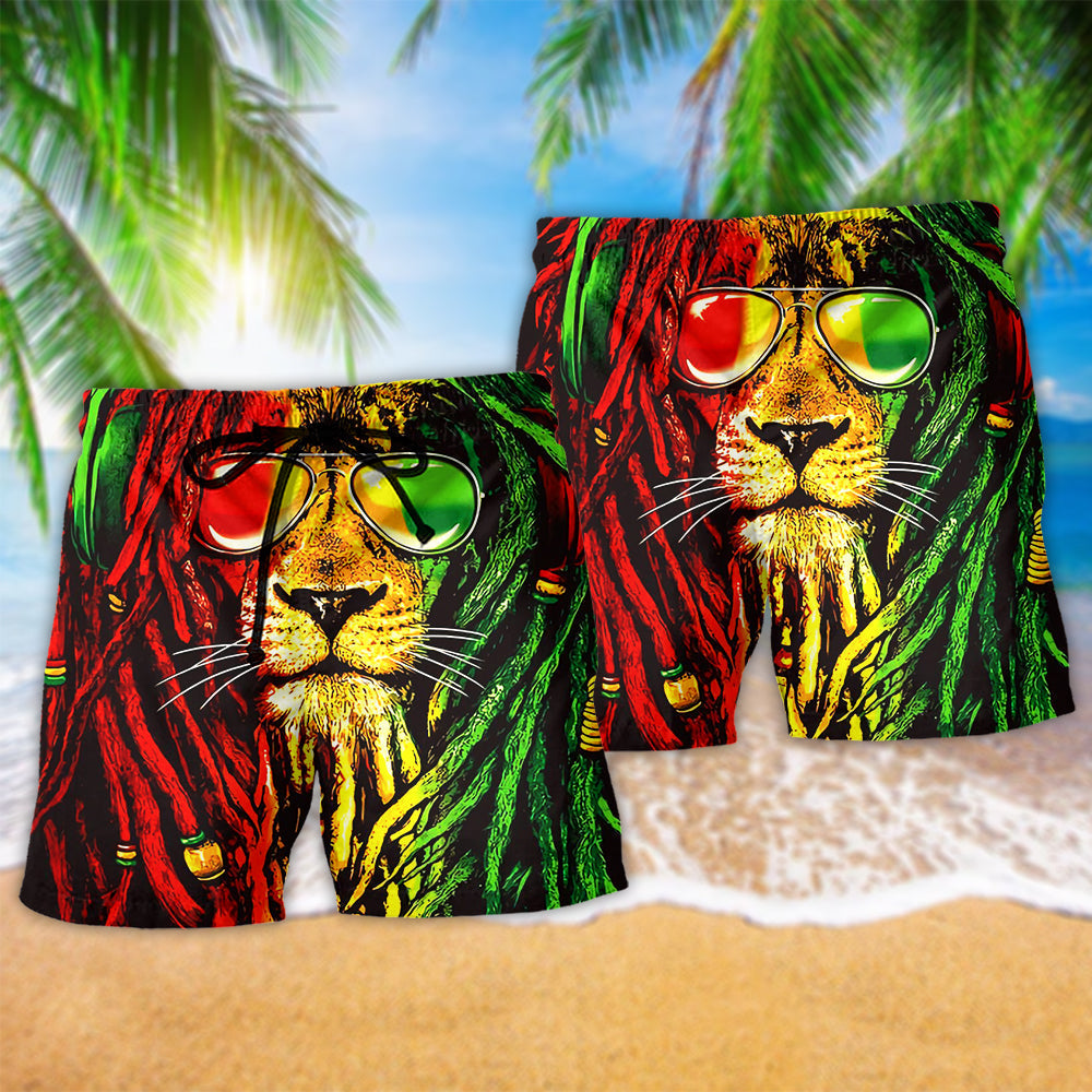 Lion Jamaica Inspired Red Color Art – Beach Short