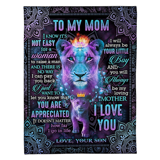 Lion Beloved Mother Message Your Little Boy 50 x 60 Inch Flannel Blanket For Cozy Bedroom And Sofa Decor