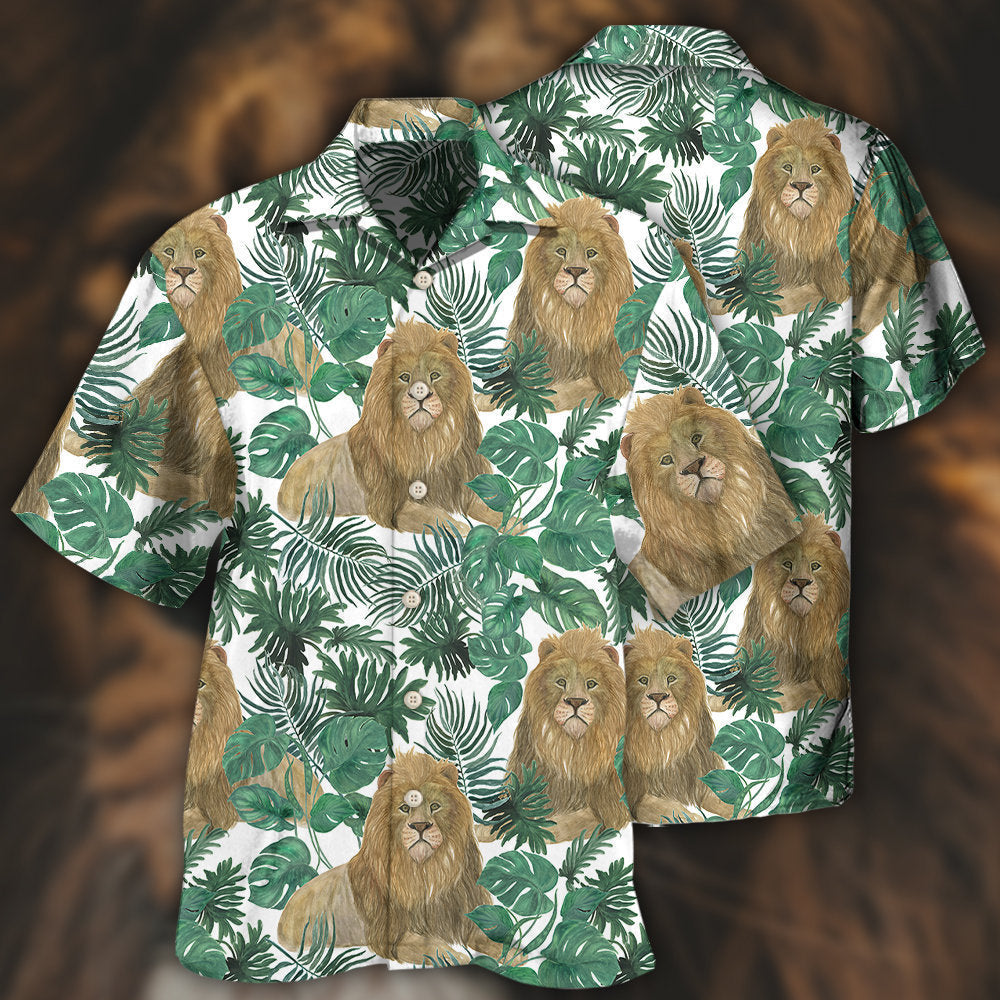 Lion Tropical Leaf Majestic Design – Hawaiian Shirt