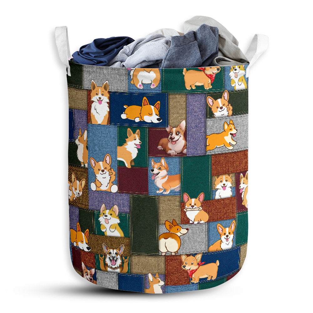S: 17.72”x13.78” (45x35 cm) Corgi Little Happy - Laundry Basket - Owls Matrix LTD