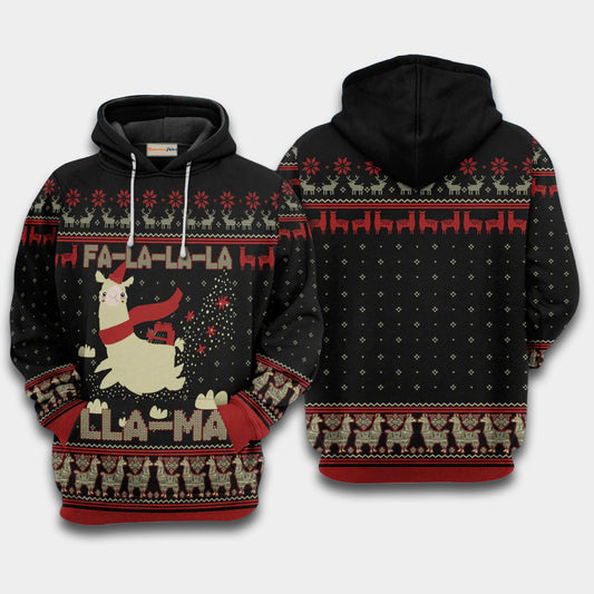 Llama Merry Christmas Fa La La Art – 3D Hoodie
