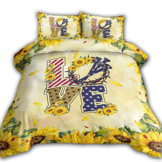 Jesus Sunflower Cross Faith Bedding Cover For Faith Bedroom Decor