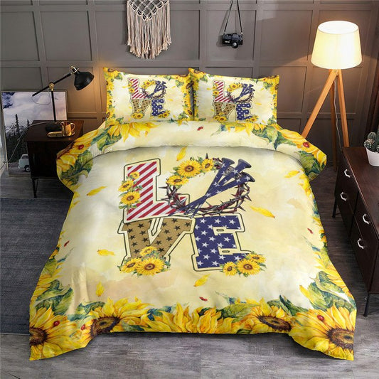 Love Cross Sunflower Bedding Cover For Faith Bedroom Decor