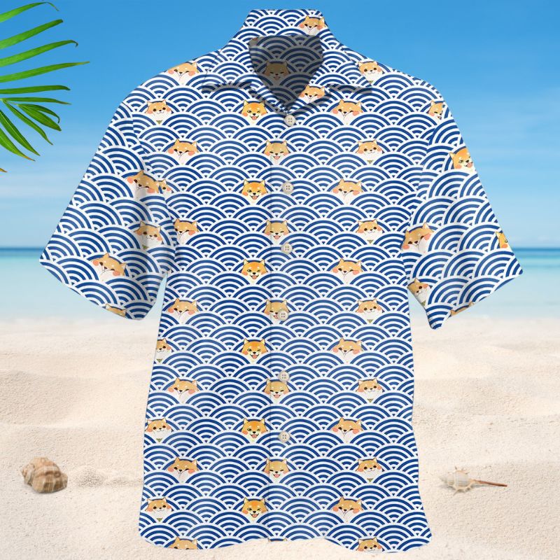 Lovely Corgi Blue Wave Style – Hawaiian Shirt