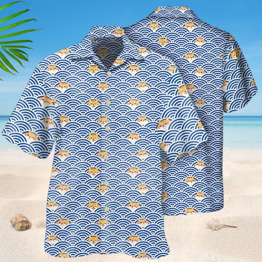 Lovely Corgi Blue Wave Style – Hawaiian Shirt