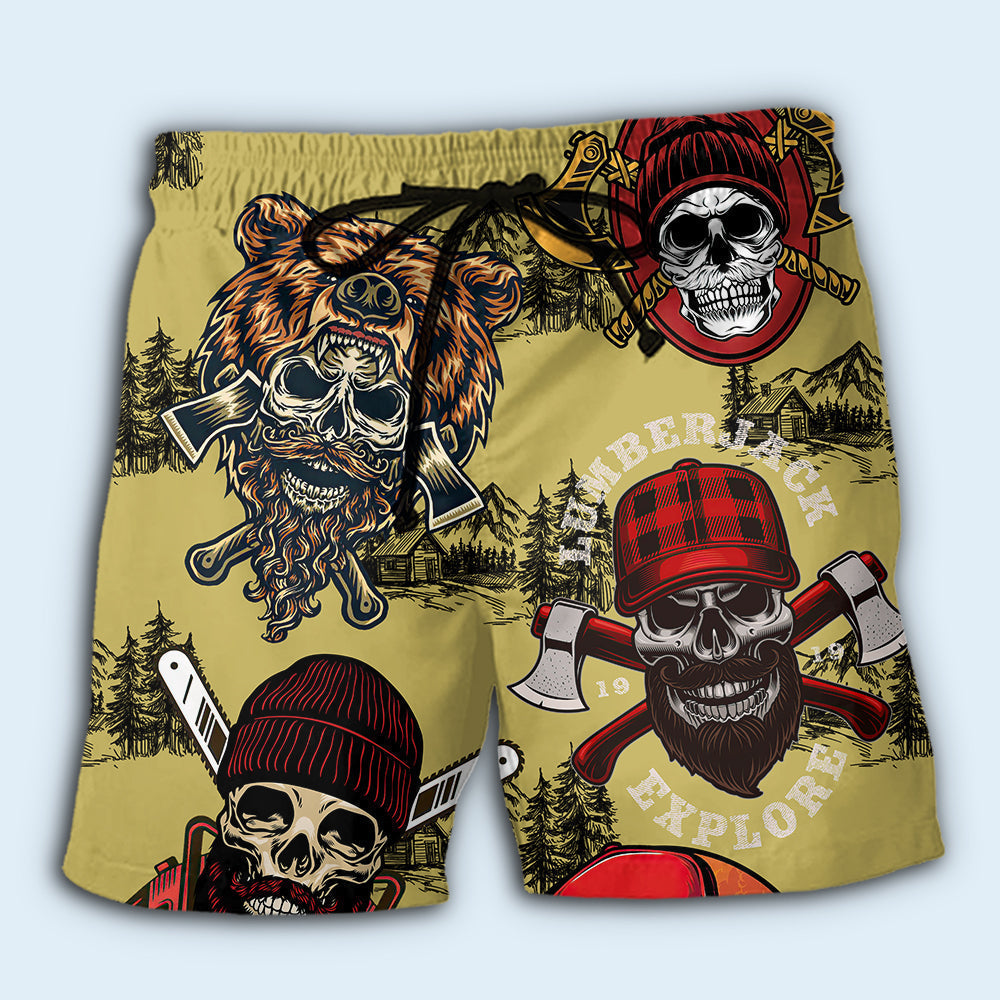 Lumberjack Skull Rugged Art – Beach Short
