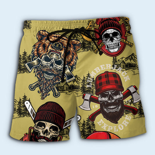 Lumberjack Skull Rugged Art – Beach Short