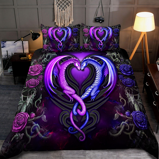 Dragon Heart Love Rose Bedding Cover For Fantasy Bedroom Decor
