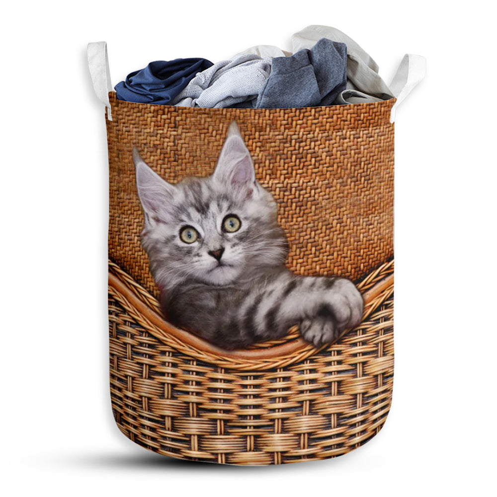 Maine Coon Cat Rattan Teaxture Basic Style - Laundry Basket - Owls Matrix LTD