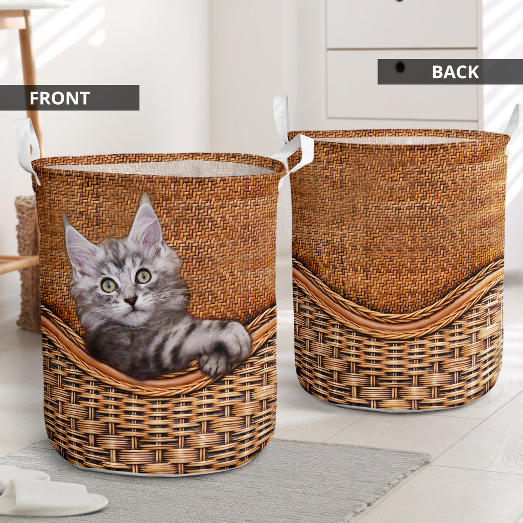 Maine Coon Cat Rattan Teaxture Basic Style - Laundry Basket - Owls Matrix LTD