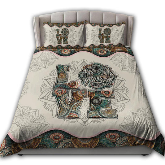 Firefighter Mandala Love Bedding Cover For Firefighter Bedroom Decor