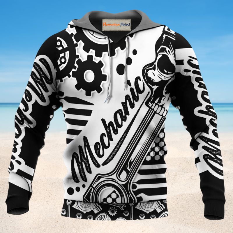 Mechanic Black And White Art – 3D Hoodie