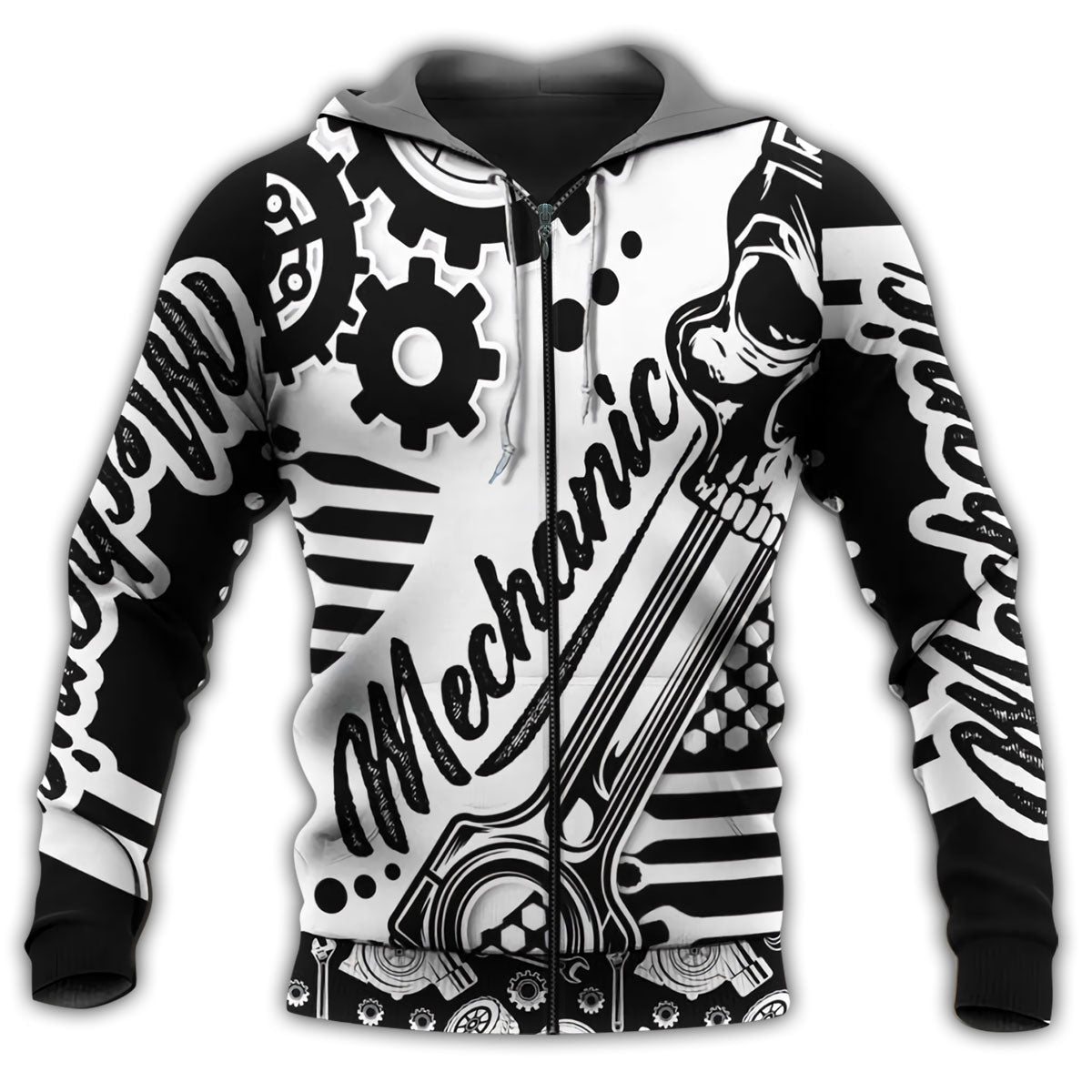 Mechanic Black And White Art – 3D HoodieHoodie2