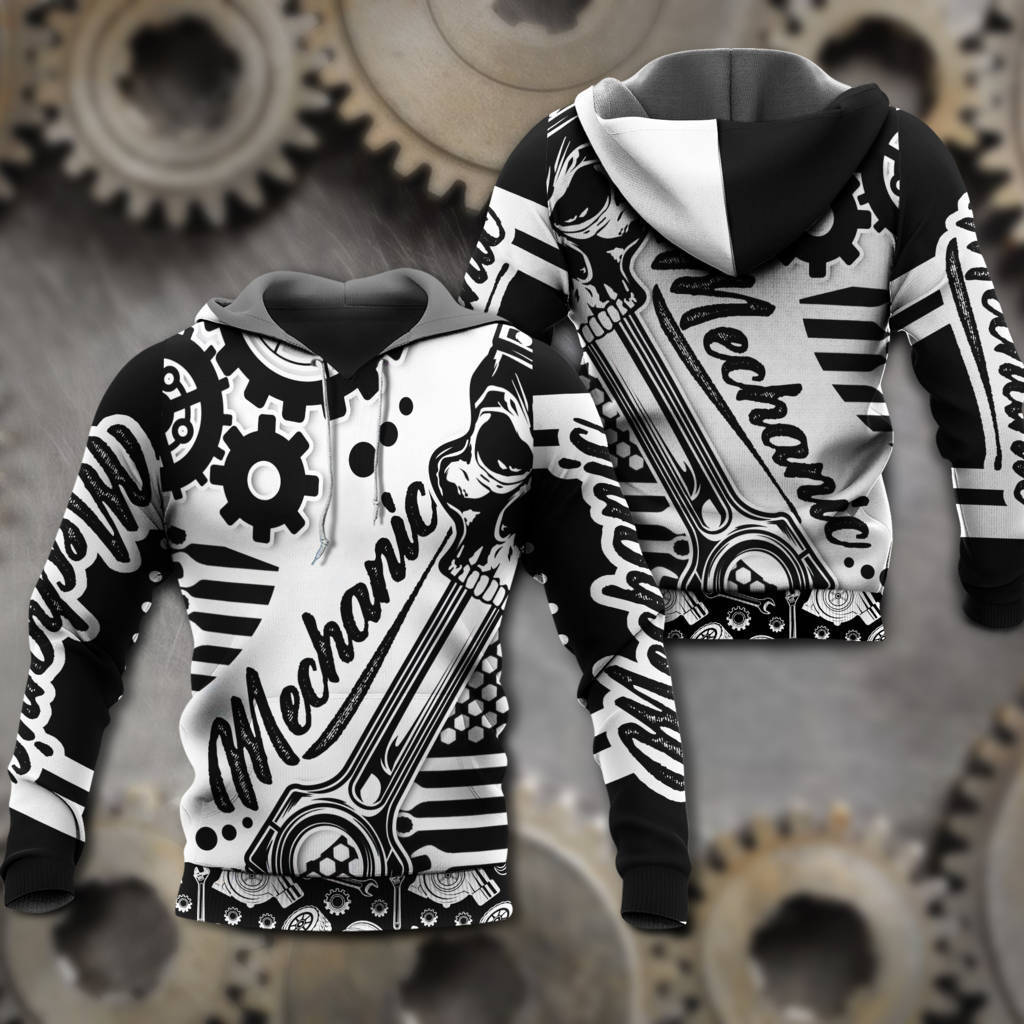 Mechanic Black And White Art – 3D Hoodie3