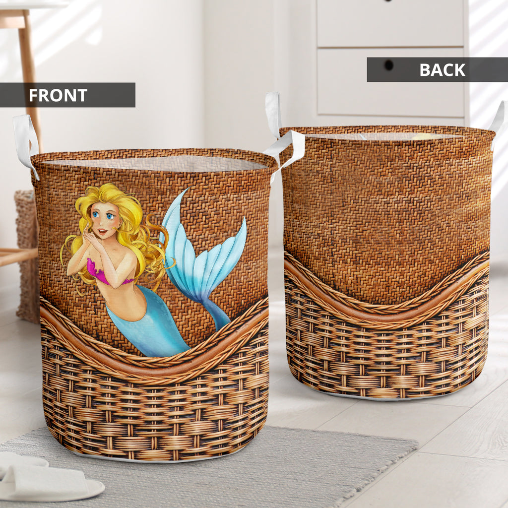 Mermaid Cute Spaniel Rattan Texture - Laundry Basket - Owls Matrix LTD