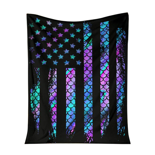 Mermaid American Flag 50 x 60 Inch Flannel Blanket For Cozy Bedroom And Sofa Decor