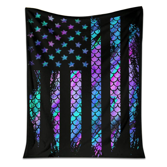 Mermaid American Flag 50 x 60 Inch Flannel Blanket For Cozy Bedroom And Sofa Decor