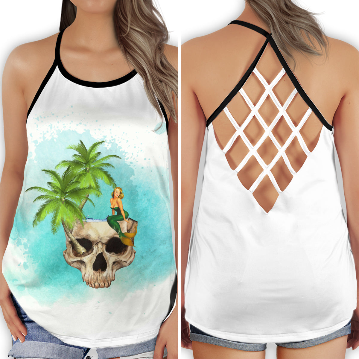 Mermaid Queen Skull Ocean Dark Fantasy Aesthetic Art - Hollow Tank Top
