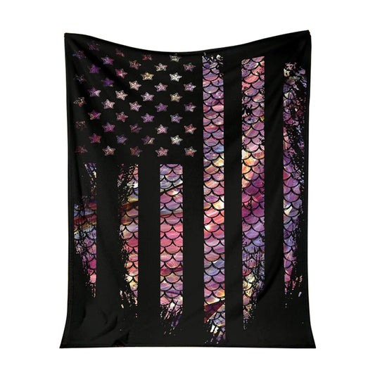 Mermaid Scales American Flag 50 x 60 Inch Flannel Blanket For Cozy Bedroom And Sofa Decor