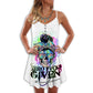 Mermaid Skull Mom Life – Women's Summer Sleeveless V-Neck Camisole Dress