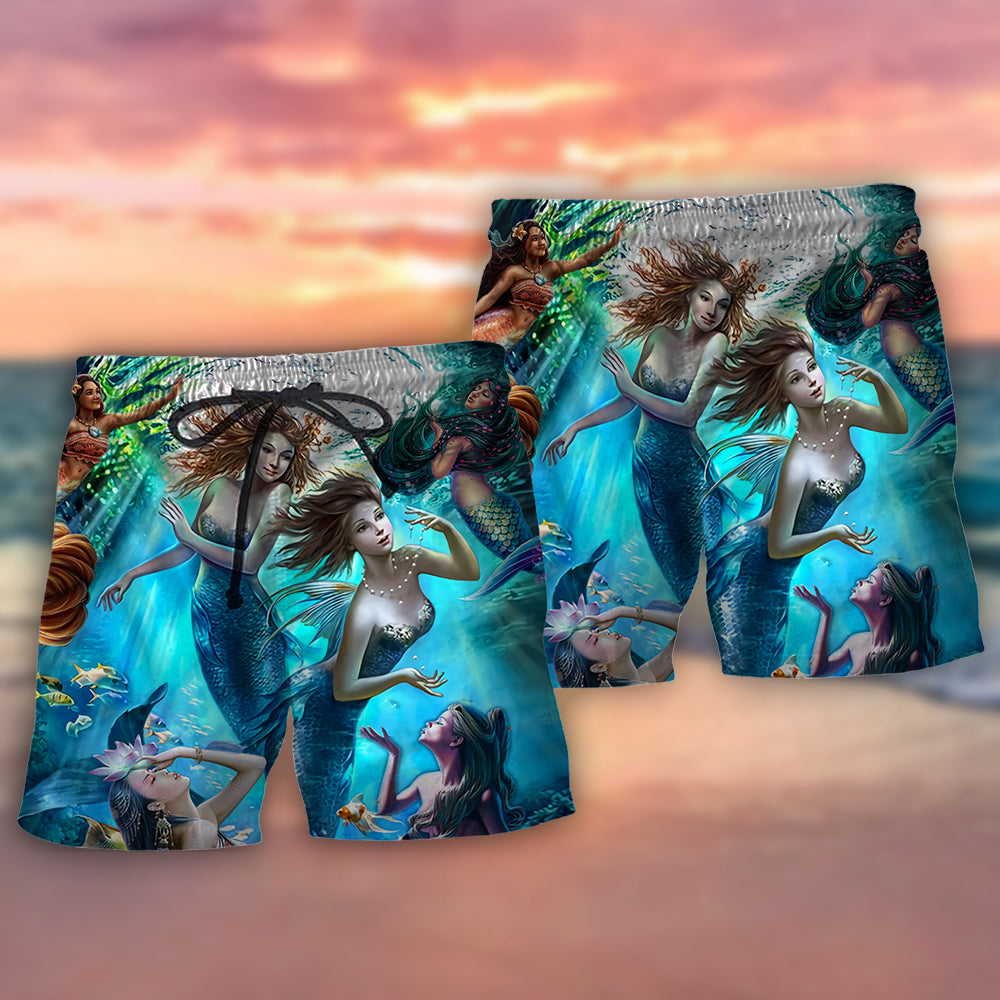 Mermaid And Dolphin Ocean Art – Beach Short