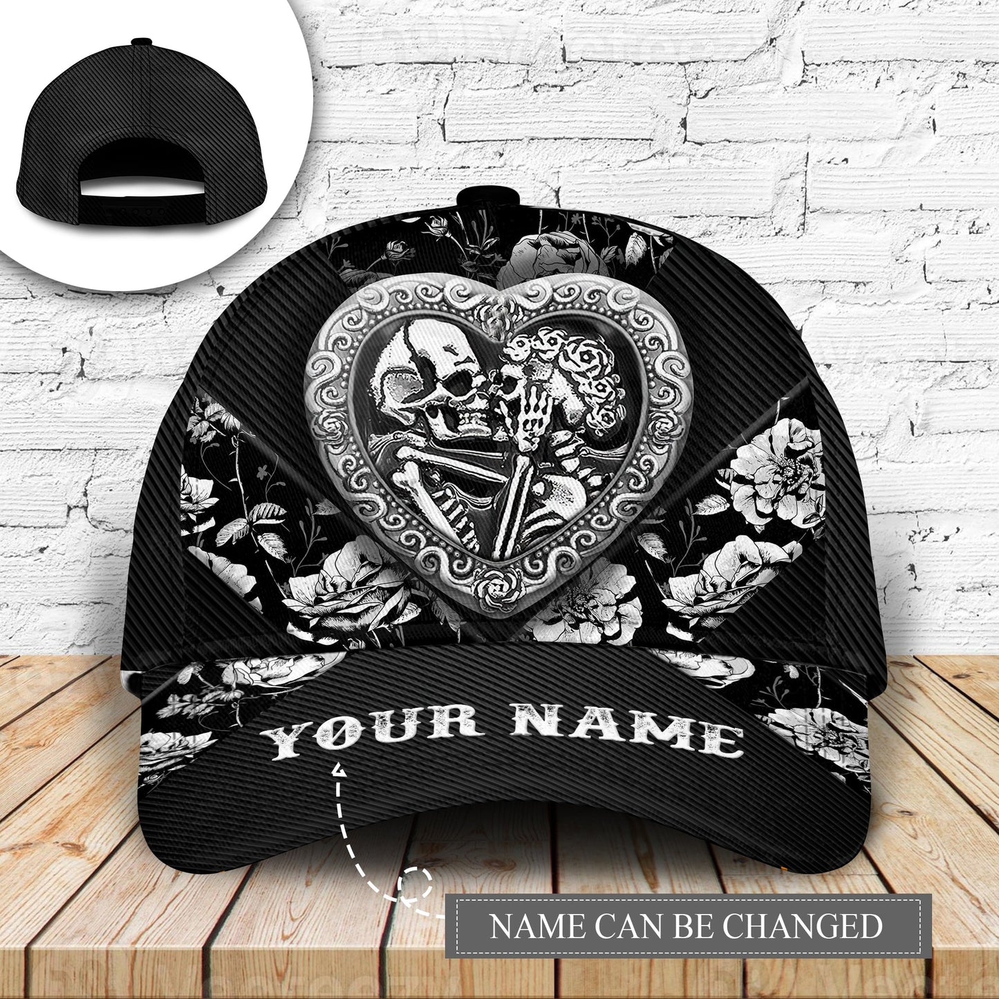 Metal Skull Couple Floral Personalized – Classic Cap