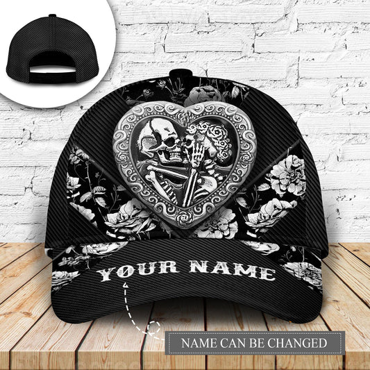Metal Skull Couple Floral Personalized – Classic Cap