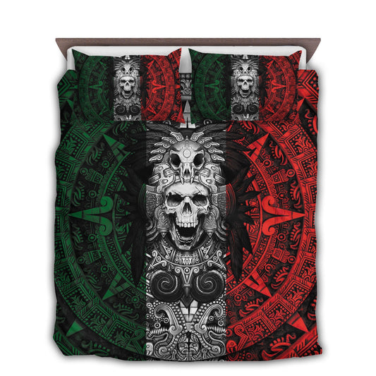 Mexican Aztec Skull Warrior With Dark Colors Bedding Cover For Gothic Bedroom Decor