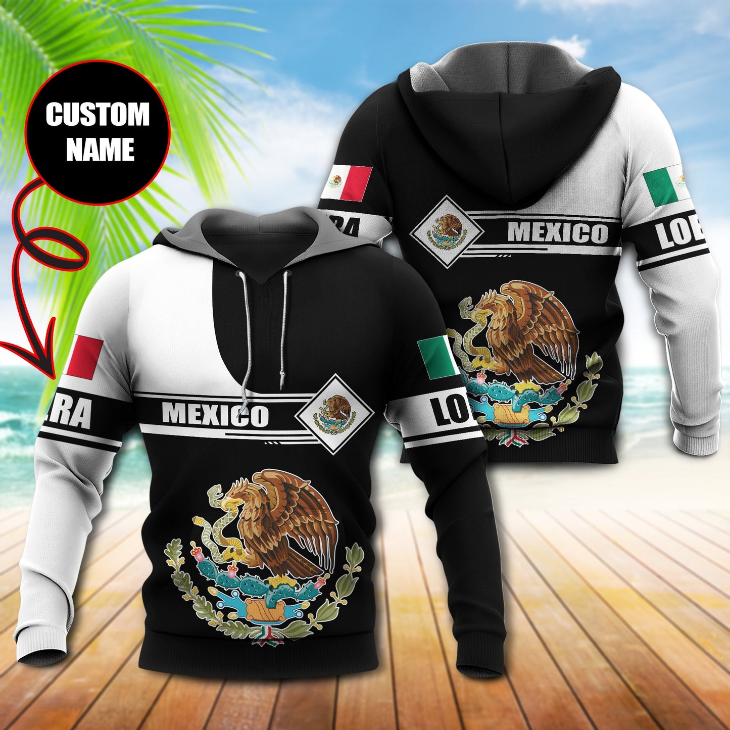 Mexico Symbol Black White Personalized - 3D Hoodie