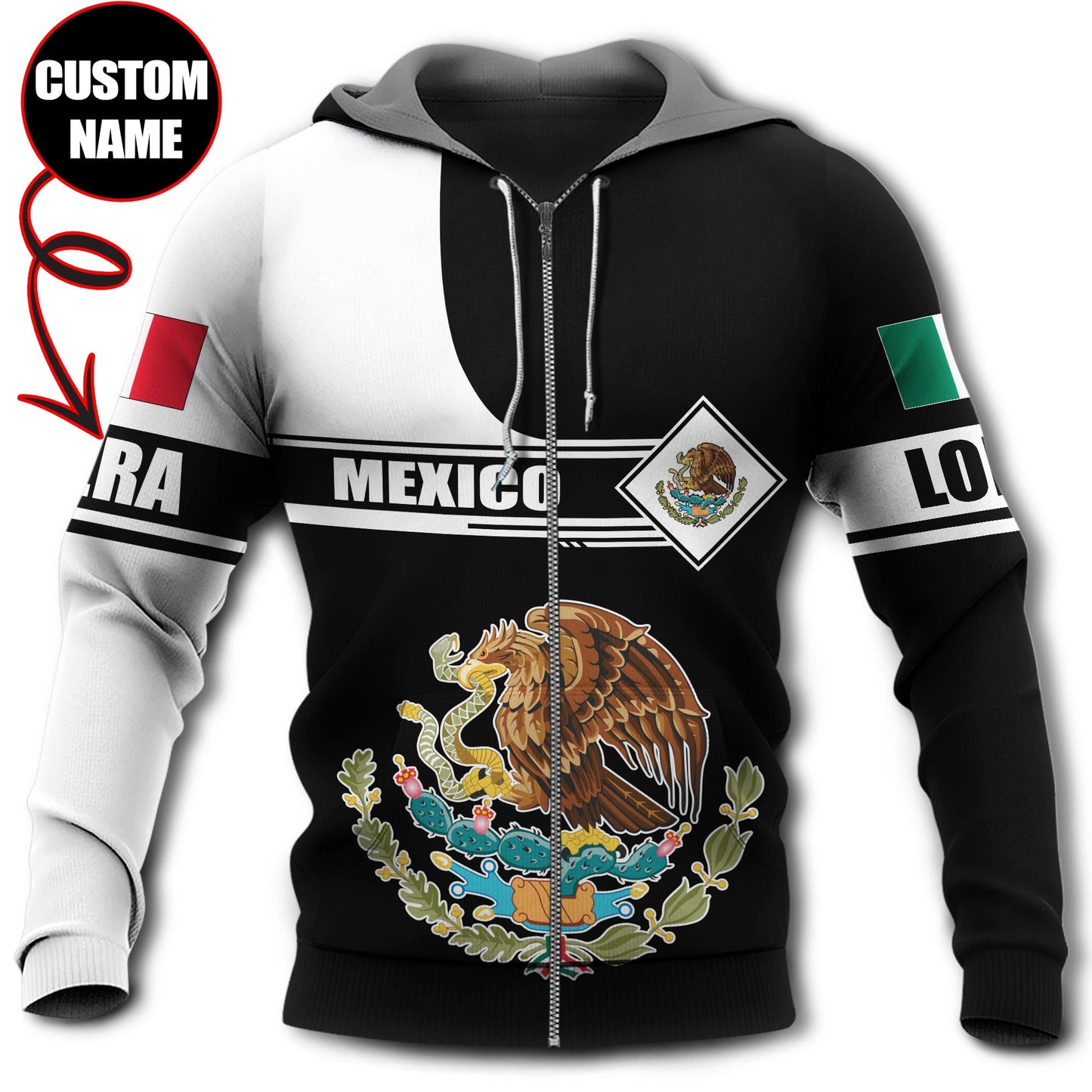Mexico Symbol Black White Personalized - 3D Hoodie