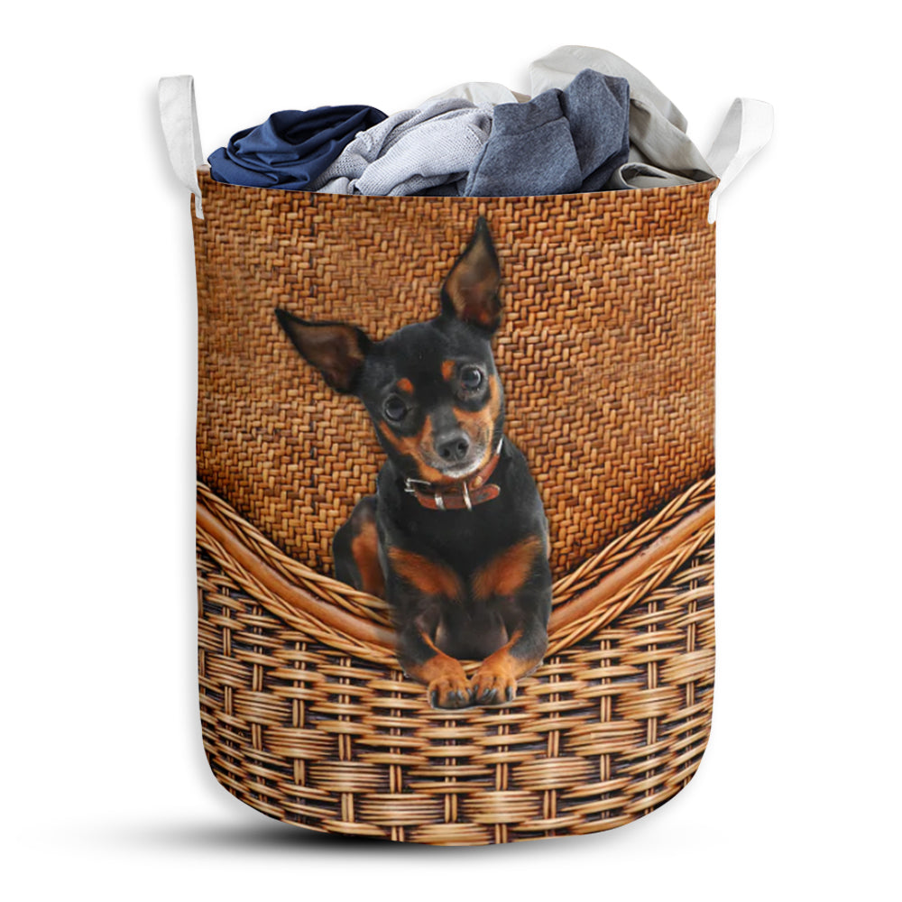 Miniature Pinscher Dog Rattan Texture - Laundry Basket - Owls Matrix LTD