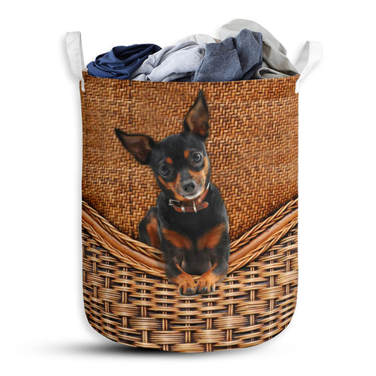 Miniature Pinscher Dog Rattan Texture - Laundry Basket - Owls Matrix LTD