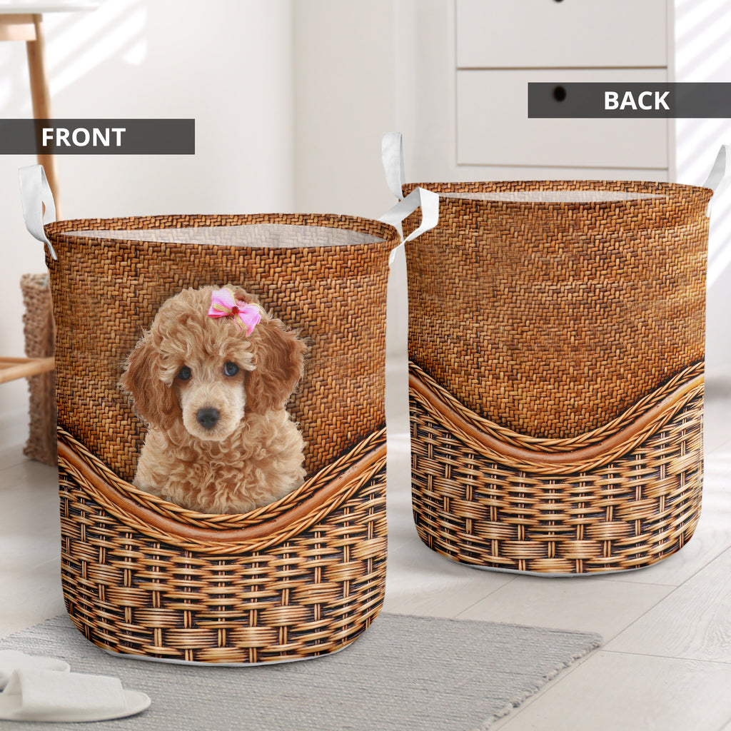 Miniature Poodle Dog Rattan Texture - Laundry Basket - Owls Matrix LTD