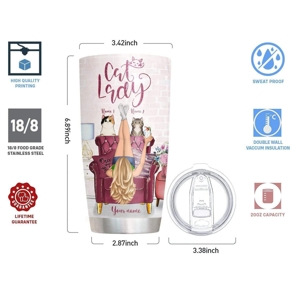 Cat Lady Personalized 20 Oz Tumbler For Travel Gifts