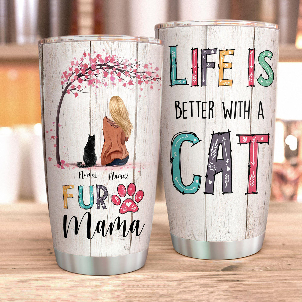 Cat Fur Mama Life Is Better With Cats Personalized 20 Oz Tumbler